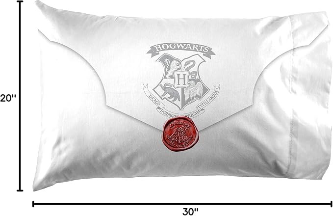 Jay Franco Harry Potter Lettered 1 Pack Pillowcase - Double-Sided Kids Super Soft Bedding - Features Hogwarts Invitation Sealed Envelope (Official Harry Potter Product)
