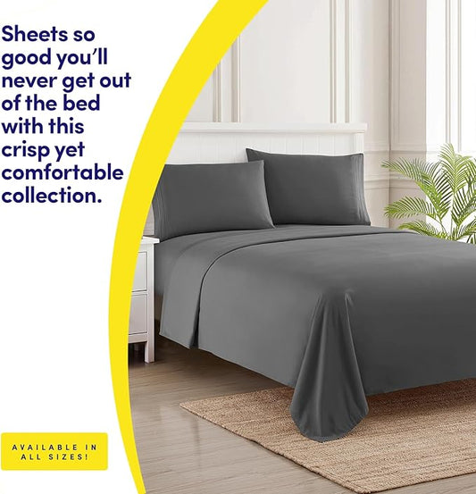 1500 Supreme Collection King Sheet Sets Gray - Luxury Hotel Bed Sheets and Pillowcase Set for Mattress - Extra Soft, Elastic Corner Straps, Deep Pocket, Gray