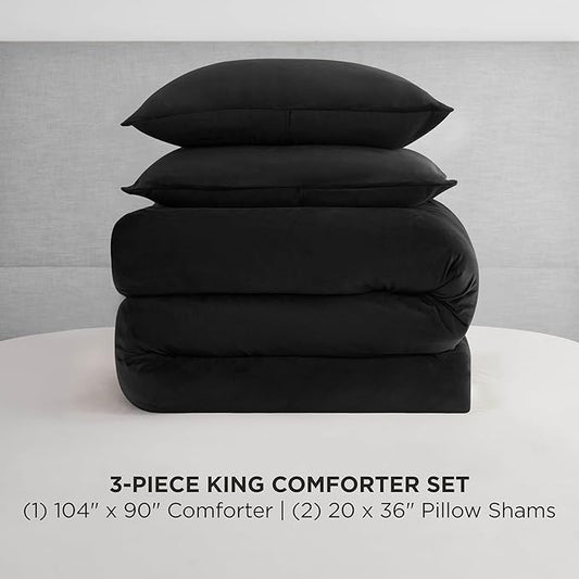 Juicy Couture Black Velour King Comforter Set - 3 Piece Luxury Bedding Ensemble