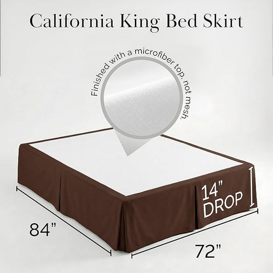 Southshore Fine Living, Inc. Pleated Cal King Bed Skirt 14 Inch Drop, Bed Skirt California King Size, Wrinkle Resistant Microfiber Dust Ruffle, Pet Hair Resistant Bedding, Oeko-Tex, Chocolate Brown