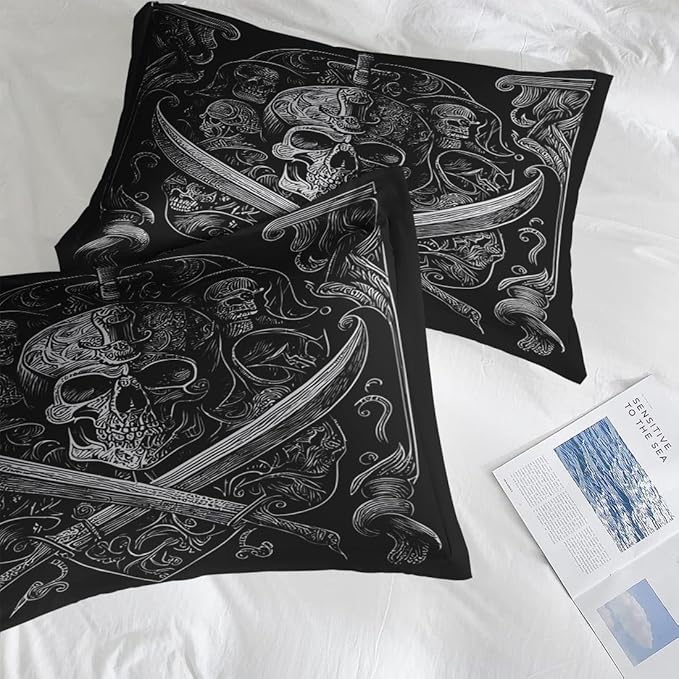 Comforter Set Full Size, Gothic World 7 Pcs Bedding for Adults, Vintage Retro Skeleton Bed Sheet Sets with Fitted Sheet 2 Pillowcases & 2 Shams for Bedroom Bed Decor