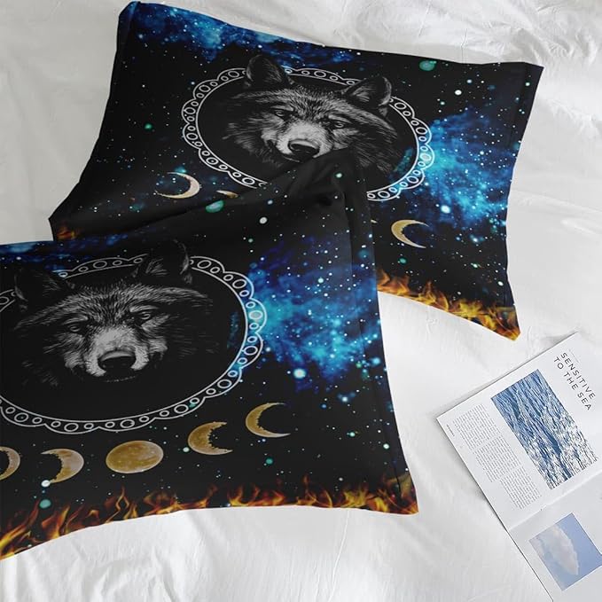 Comforter Set Twin Size, Wolf Animal Dog 5 Pcs Bedding for Kids and Adults, Starry Space Galaxy Bed Sheet Sets with Fitted Sheet Pillowcase & Sham for Bedroom Bed Decor