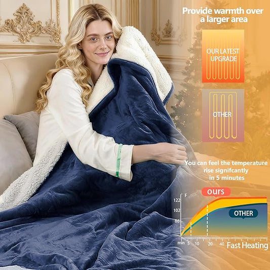 Electric Heated Blanket Throw Size 50''x60''-Control Heating Blanket, Soft & Warm Flannel 10-Level Temperature Control, 8 Hours Auto Off, Rapid Heating & Overheat Protection