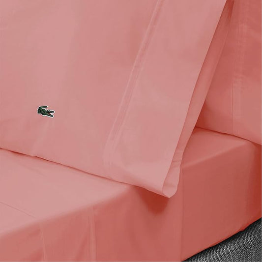Lacoste 100% Cotton Percale 3-Piece Sheet Set – Cool, Crisp, Matte, and Durable, Oeko-Tex Certified – Solid, Canyon Orange, Twin