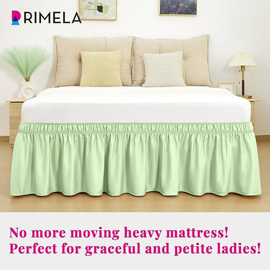 RIMELA Bed Skirt Queen Size Baby Green 15 Inch Drop, Wrap Around Elastic Bedskirt, Dust Ruffle for Adjustable Bed Base Soft Durable Fabric Machine Washable Easy to Install Bed Skirts