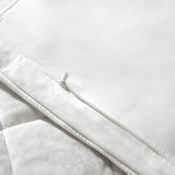 Greek Velvet Twin Quilt Set, 3× Softer Luxe Sheen, 100% Cotton Backing, 150GSM Down-Alternative Fill, Expanded 68×90" Coverage for Fuller Side Drape (1 Quilt + 1 Pillow Shams), Brilliant White