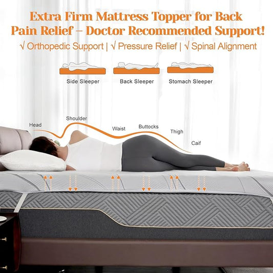 Extra Firm Mattress Topper 4 Inch Queen Size, Premium Cooling Gel Egg Crate+Bamboo High Density Support Mattress Topper with Removable Cover, Bed Topper for Pain Relief,CertiPUR-US,80x60