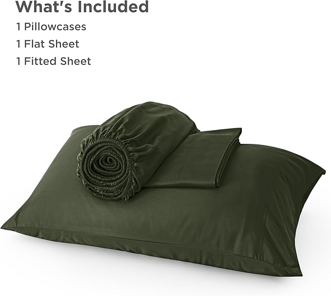Bedsure Cooling Sheets Twin, Rayon Derived from Bamboo, PureWoven, Breathable & Soft Twin Sheets Set, Deep Pocket Up to 16 Inches, Hotel Luxury Silky Bedding for Hot Sleepers, Olive Green