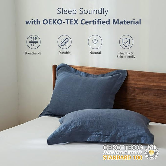 Simple&Opulence 100% Linen Pillow Case Queen Size Set of 2, Classic Blue Pillow Covers with Overlap Closure, Luxury Breathable Pillowcases Protectors Suitable for All-Season (20" X 26", Classic Blue)