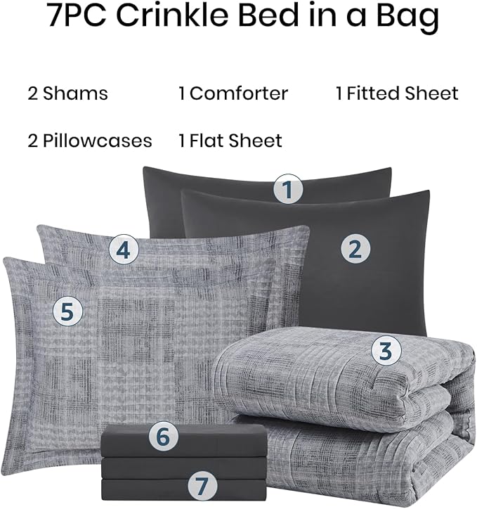 MaiRêve Charcoal Grey California King Comforter Set, Cozy& Lightweight Bed in A Bag, All Season Cal King Comforter Set with Comforter, Fitted Sheet, Flat Sheet 108"x 92"