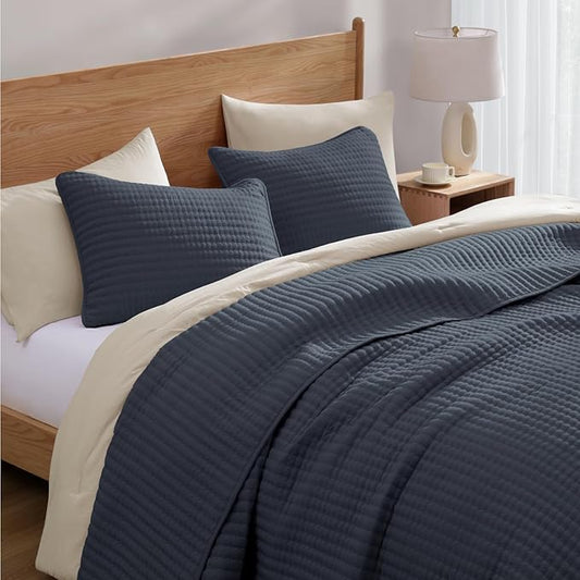 WRENSONGE Blue Grey California/Oversized King Size Quilt Bedding Set with 2 Pillow Shams -3 Pieces Lightweight Soft Bedspreads Coverlet for All Season