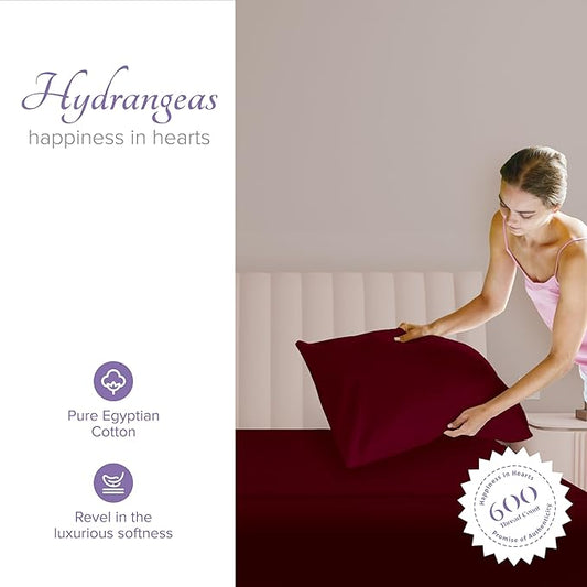 Carressa Linen 100% Egyptian Cotton Pillow Cases Standard Size Set of 2 - Luxury 600 Thread Count Queen/Standard Pillowcases (Classic Burgundy), Soft, Cooling Extra Long Staple Hotel Pillow Covers