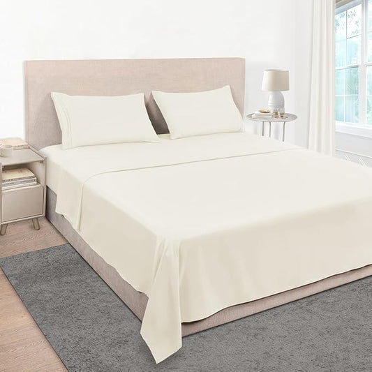 Mejoroom Full Size Sheets - 1800TC Luxury Full Sheets with 16 Inch Deep Pocket - Premium Bedding Collection - Extra Soft, Breathable, Wrinkle, Fade & Stain Resistant - 4 Piece (Full, Ivory)
