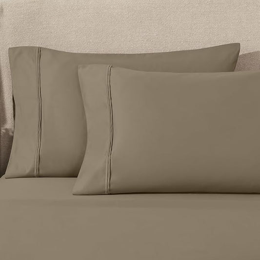 1200 Thread Count 100% Egyptian Cotton, Soft and Breathable, 2-Piece King Pillowcase Set Solid, Taupe