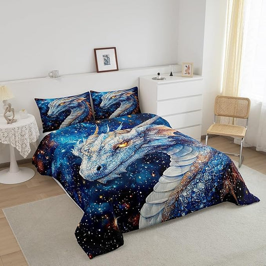 Feelyou Dragon Comforter Set Twin Size Dragon Stuff Comforter for Boys Girls Teens Wild Life Bedding Set Dragon Decor Duvet Set Room Decor Blue Quilt Set