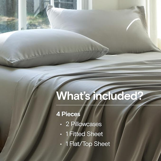 DOZ Sheet Set, 100% Viscose derived from Bamboo, Organically Grown, Buttery Soft, Cooling Sheets, High GSM, Deep Pockets - 4 Piece - 2 Pillowcases 1 Fitted Sheet 1 Top Sheet (Dove, King)