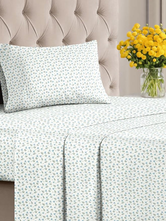 Floral Sheets - Flower Print Bed Sheet Set - 1 Flat, 1 Fitted & 1 Pillowcase w/ Deep Pockets - Comfy, Cozy, Wrinkle & Fade Free - Boho Botanical Bedding - Soft, Breathable & Cooling - Twin XL Size Set