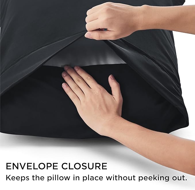 Bedsure King Size Pillow Cases Set of 4 - Black Brushed Microfiber Pillowcases 4 Pack, Super Soft Pillowcase, Pillow Case Cover with Envelope Closure for Kids, Wrinkle, Fade Resistant, 20x36 Inches