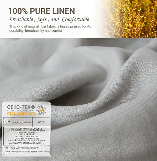 Simple&Opulence 100% French Linen Pillowcase King Size-Set of 2- Washed Solid Color Pillow Cases Embroidered -Soft and Durable (Grey, 20''x40'')