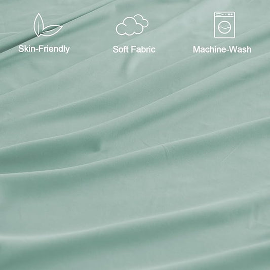 SPRINGSPIRIT Queen Sheets Set 4 Piece, Luxury Super Soft Microfiber Queen Bed Sheets Set Wrinkle Free & Breathable, Green Sheets Queen 16 Deep Pocket Sheets for Queen Size Bed