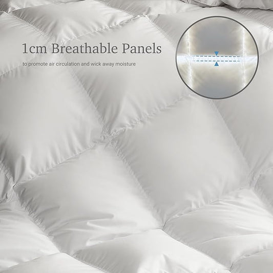 Hotel Grand White Goose Down Fiber Comforter Full Queen Size - All Season Fluffy Hotel Collection Duvet Insert Queen Medium Warmth Comforter with 1cm Breathable Panel, 90" x 90"