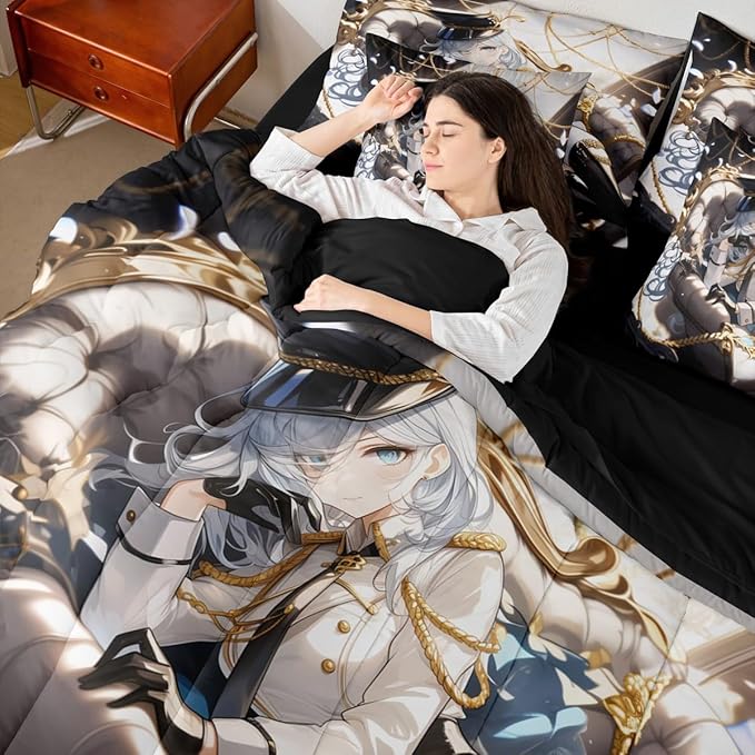 Erosebridal Anime Girl Full 7 Piece Bedding Set for Kids, Kawaii Japanese Anime Bed in A Bag Cartoon Girl Comforter Set with Sheets for Girls Boys Teens Men Room, Japanese Animation Bed Sets