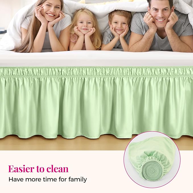 RIMELA Bed Skirt Queen Size Baby Green 15 Inch Drop, Wrap Around Elastic Bedskirt, Dust Ruffle for Adjustable Bed Base Soft Durable Fabric Machine Washable Easy to Install Bed Skirts