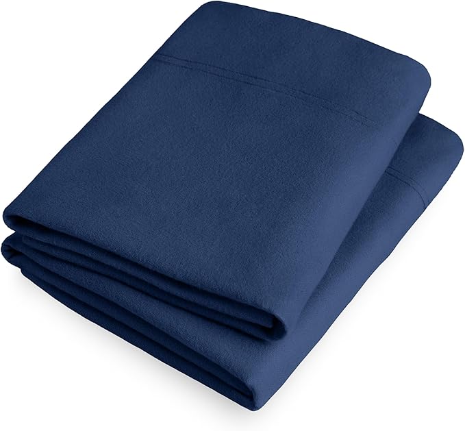 Bare Home Flannel King Pillowcases Set of 2-100% Cotton - Velvety Soft & Cozy - Double Brushed Heavyweight Flannel Pillowcases (King Pillowcase Set of 2, Dark Blue)