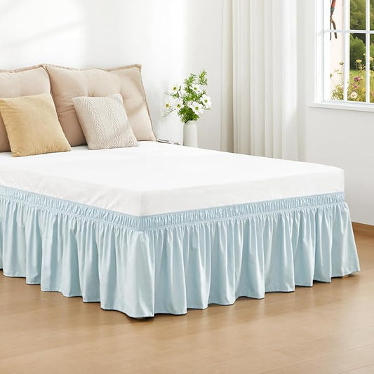 RIMELA Grayish Blue Bed Skirt Queen Size 18 Inch Drop, Wrap Around Elastic Bedskirt, Dust Ruffle for Adjustable Bed Base Machine Washable Easy to Install Bed Skirts