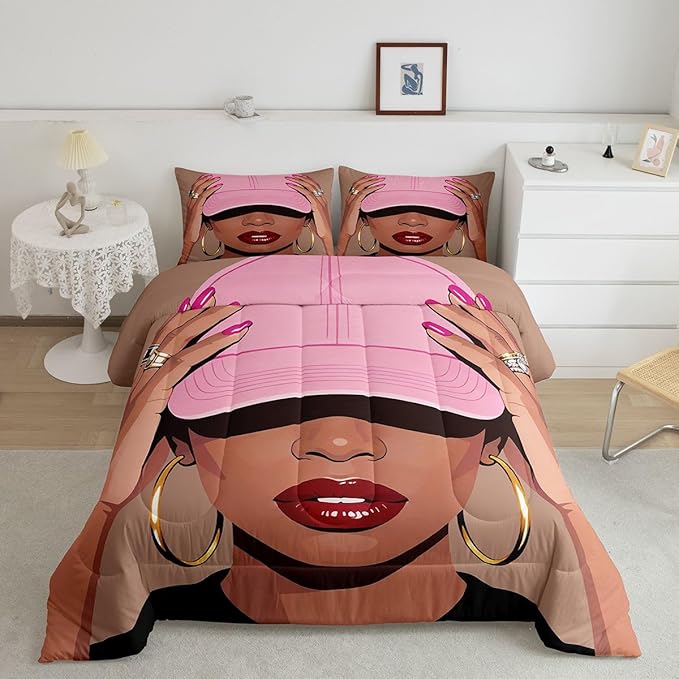 Erosebridal Black Girls King Size Bedding Set Fashion Black Woman Comforter Set For Girls Kids Vogue Fashionable Gorgeous Quilt For Teens Children Women African Princess Magical Bedding Comforter Sets
