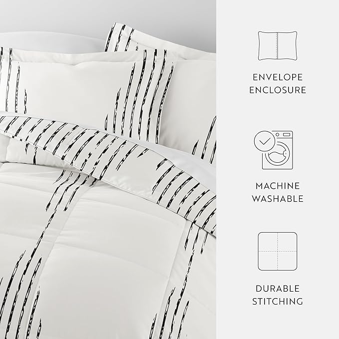 LINENS & HUTCH Comforter Set Patterned Microfiber All Season Down-Alternative Ultra Soft Bedding in Diamond Stripe - King/Cal-King Diamond Stripe Gray