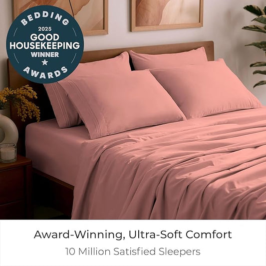 Mellanni King Sheet Set - 6-Piece Iconic Collection Bedding, (Including 4 Pillowcases), 16-Inch Deep Pocket, Easy Care, Extra Soft, Cooling Sheets, Brushed Microfiber - Coral
