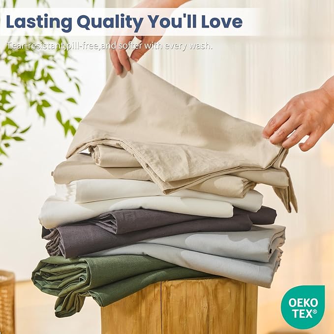 Bedlifes 100% French Linen Sheets California King Size 18-24" Extra Deep Pocket 4-Piece Set Breathable & Moisture-Wicking,Soft & Durable Sheets for Thick Mattresses(Cool Gray)