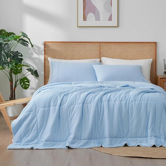 Amélie Home Cooling Comforter Twin Size, Dual-Sided Lightweight Cooling Blanket for Hot Sleepers, Q-Max 0.43 Breathable Cooling Quilt for Night Sweats, 68" x 90", Heather Ice Blue