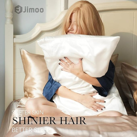 100% Mulberry Silk Pillowcase for Hair and Skin, 22 Momme Pure Natural Silk Pillow Case Both Sided with Zipper, Pillow Cover for Women Mom Men (White, King 20''ร36'', 1 Pack)