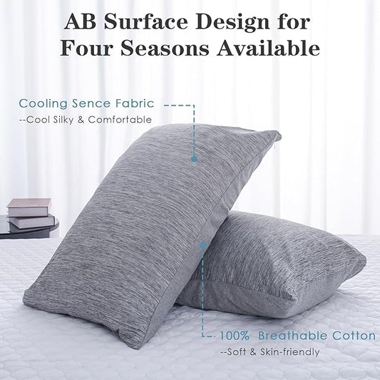 CHOSHOME Cooling Pillow Cases Zipper Pillow Covers Q-Max > 0.45 Zippered Pillowcases for Hot Sleepers, Soft, Breathable, Skin-Friendly, 4 Pack (Standard, 20" x 26", Grey)