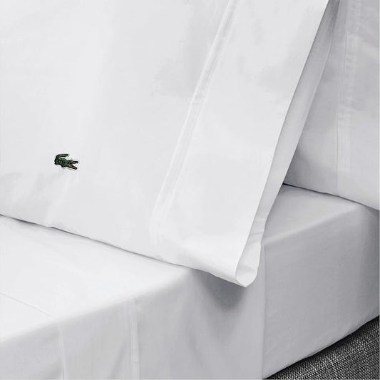 Lacoste 100% Cotton Percale 3-Piece Sheet Set – Cool, Crisp, Matte, and Durable, Oeko-Tex Certified – Solid, White, Twin