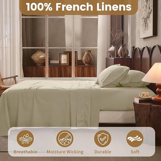 100% Linen Sheets California King Size,Breathable & Durable 4-Piece Bed Flax Sheet Set,Soft All-Season Bedding for Hot Sleepers 16" Deep Pocket Oeko-TEX Certified,(Cal King, Brown Taupe)