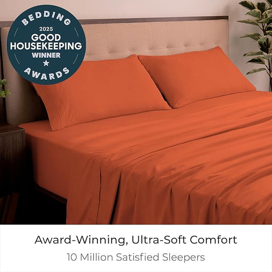 Mellanni California King Sheets Set - 4 PC Iconic Collection Bedding - Hotel Luxury, Extra Soft, Cooling Bed Sheets - Wrinkle, Fade, Stain Resistant (Cal King, Poppy Orange)