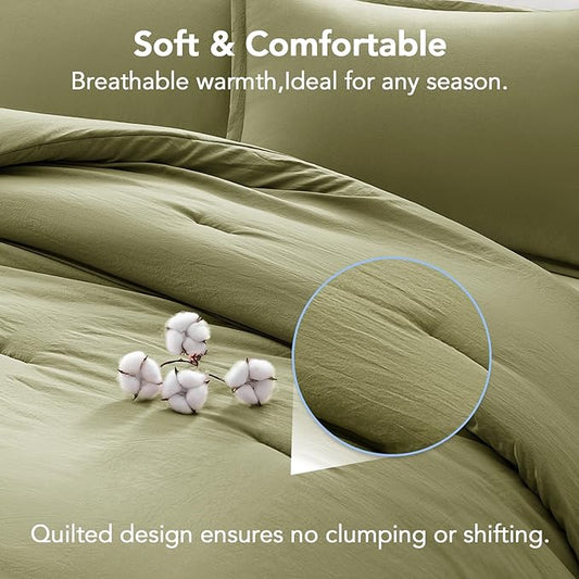 Twin Comforter Set OliveGreen,2PCS Soft Lightweight Breathable Bedding Comforter Sets for All Season, Twin Size(68''×90'' Comforter & 1 Pillowcase)