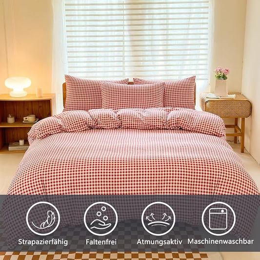 NSNLGSGC Twin Comforter Set, Red Gingham Bedding Comforter Sets, Red Grid Bed Comforter 2 Pieces (1 Comforter, 1 Pillowcase)