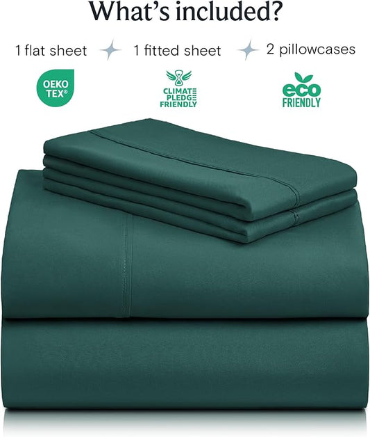 LuxClub 4 PC California King Sheet Set, Breathable Luxury Bed Sheets, Deep Pockets 18" Wrinkle Free Cooling Sheets Machine Washable Hotel Bedding Silky Soft - Emerald Cal King