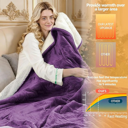 Electric Heated Blanket King Size 90''x100'' - Dual-Control Heating Blanket, Soft & Warm Flannel 10-Level Temperature Control, 8 Hours Auto Off, Rapid Heating & Overheat Protection