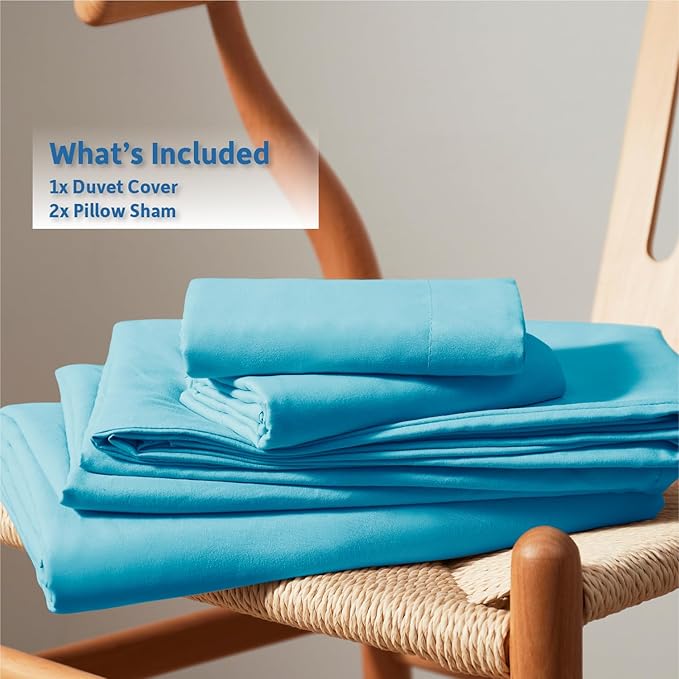 Nestl Bright Blue Duvet Cover Queen Size - Soft Double Brushed Queen Duvet Cover Set, 3 Piece, with Button Closure, 1 Duvet Cover 90x90 inches and 2 Pillow Shams