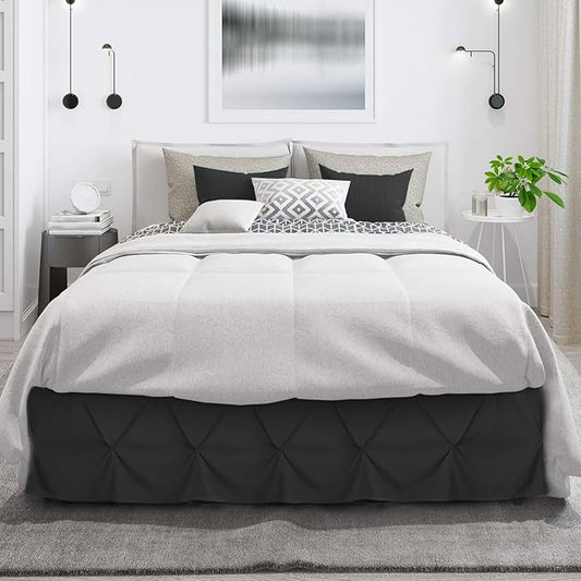 Nestl Pinch Pleat Twin Bed Skirt - 14" Drop, Premium Microfiber Black Bedskirt