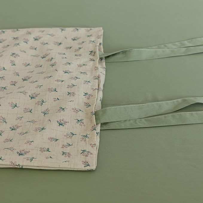 VM VOUGEMARKET Green Flower Comforter Set Twin,Vintage Floral Comforter with 2 Bow Ties Pillowcases Botanical Bedding Comforter Set for Girls Women(3pcs,Twin XL)