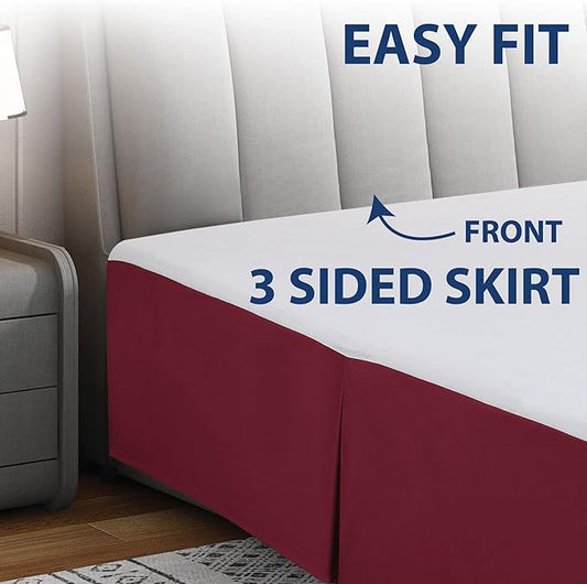 Cathay Home Double Brushed Microfiber Pleated Easy Fit Bed Skirt, Ultra Soft, Fade and Wrinkle Resistant - Burgundy, Queen