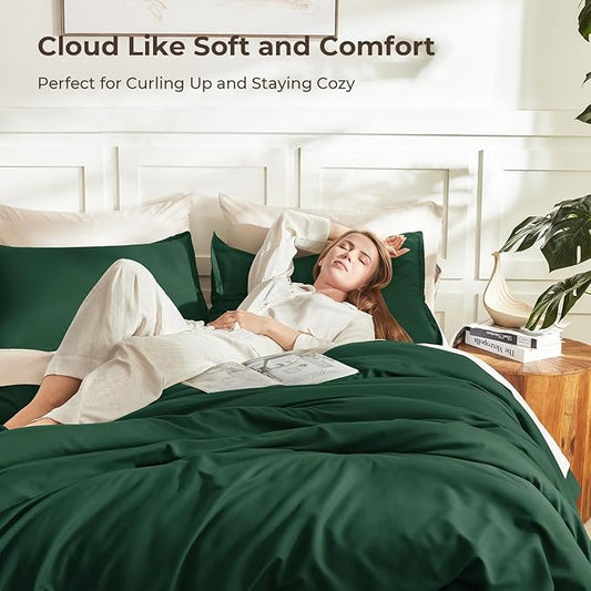 Litanika Oversized King Comforters Emerald Green Super King Size, 3 Pieces Lightweight Solid Bedding Comforter Set, All Season Fluffy Bed Set (120x120In Comforter & 2 Pillowcases)