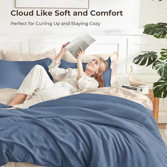 Litanika Haze Blue Comforter Full Size Set, 3 Pieces Lightweight Solid Bedding Comforter Set, All Season Fluffy Bed Set