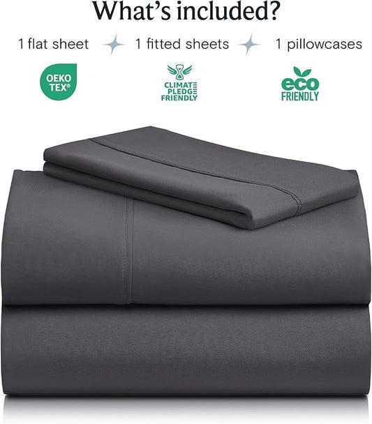 LuxClub Twin XL Sheets - Soft Kids Twin Bed Sheets for Boys and Girls, 3 PC Deep Pockets 18" Eco Friendly Wrinkle Free Kids Fitted Sheets Machine Washable Hotel Bedding Silky Soft- Dark Grey Twin XL